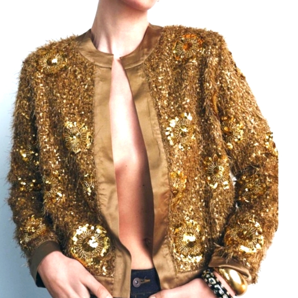 Zara Gold Open Cardigan with Sequin Embellishments